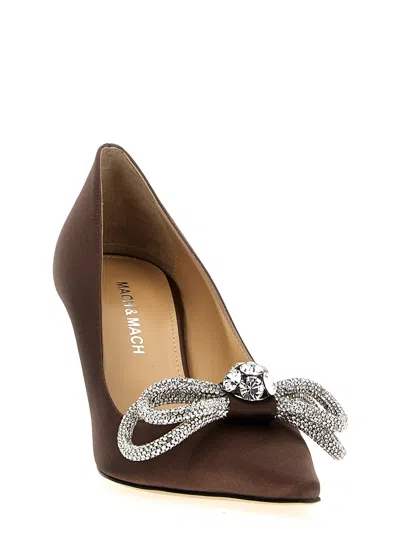 Mach&mach Brown Double Bow Satin Heels In Brown