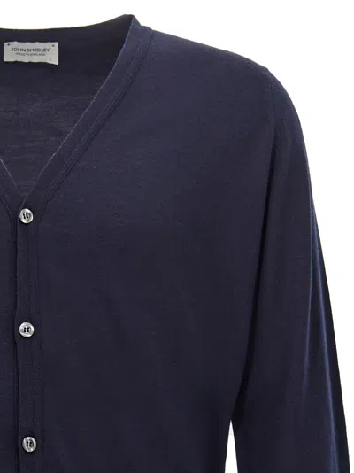 John Smedley V-neck Wool Cardigan With Ribbed Cuffs And Hem In Gold