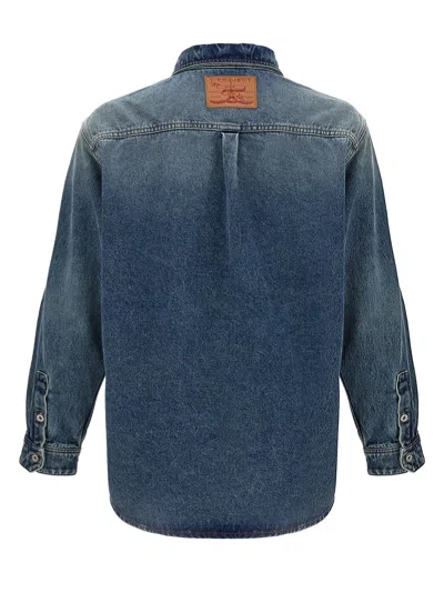 Y/project 'parisian Patchwork Distressed Embroidered Shirt' In Blue