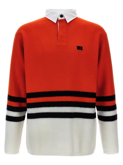 Wales Bonner 'cipher' Striped Long Sleeve Polo Shirt In Red