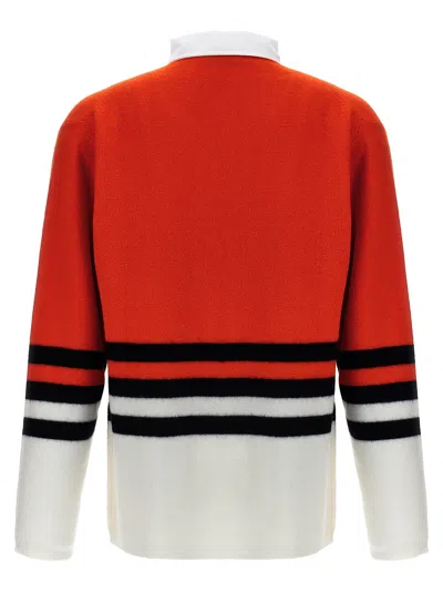 Wales Bonner 'cipher' Striped Long Sleeve Polo Shirt In Red
