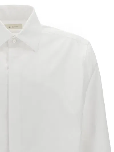 Saint Laurent White Pointed Collar Long Sleeve Shirt In Cotton Man In White