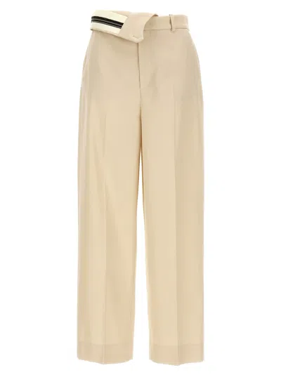 Fendi Wide Leg Gabardine Trousers With Cropped Length In Beige