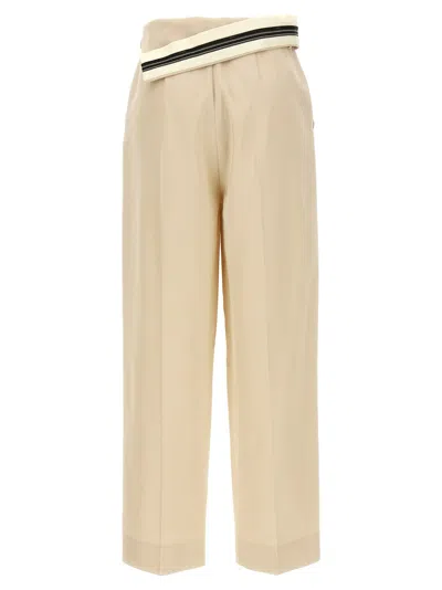 Fendi Wide Leg Gabardine Trousers With Cropped Length In Beige