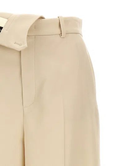 Fendi Wide Leg Gabardine Trousers With Cropped Length In Beige