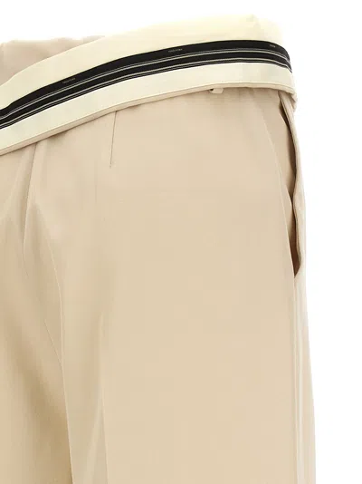 Fendi Wide Leg Gabardine Trousers With Cropped Length In Beige
