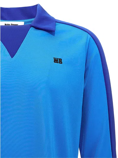 Wales Bonner Panelled Sleeve Knit Sweater In Blue