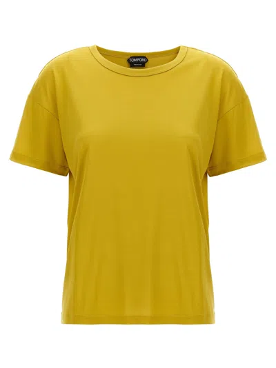 Tom Ford Relaxed Silk T-shirt With Crew Neck In Yellow