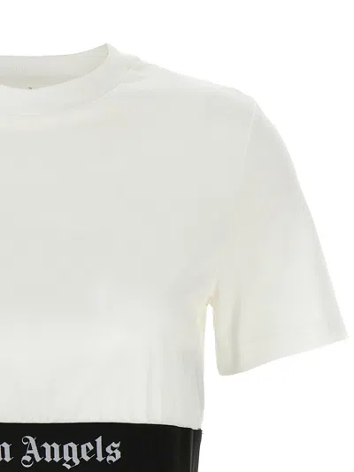 Palm Angels White Cropped T-shirt With Jacquard Logo In Cotton Woman In White/black
