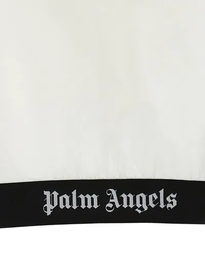 Palm Angels White Cropped T-shirt With Jacquard Logo In Cotton Woman In White/black