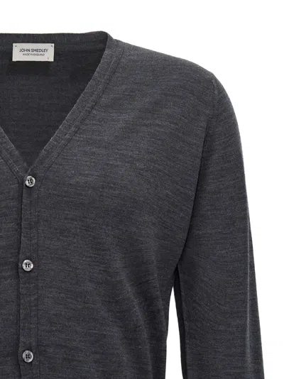 John Smedley Classic V-neck Cardigan With Ribbed Cuffs And Hem In Gray