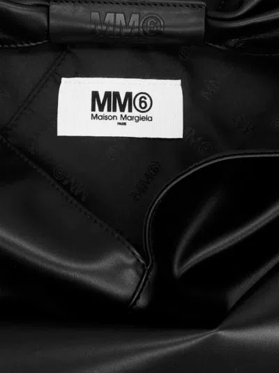 Mm6 Maison Margiela Mm6 By Maison Margiela Black Hammered Leather Small "japanese" Handbag In 黑色的