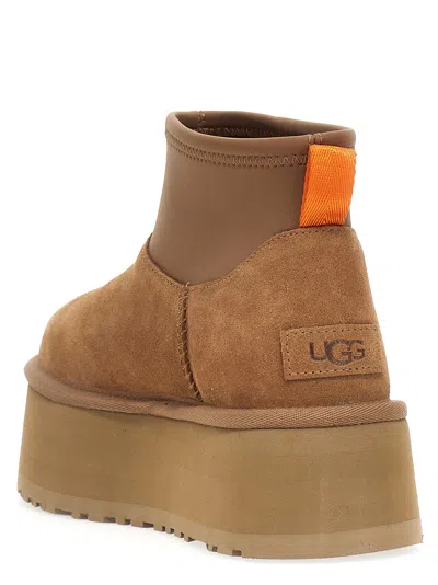 Ugg Brown  ‘classic Mini Dipper' Ankle Boots With Fabric Insert In Suede Woman In Brown
