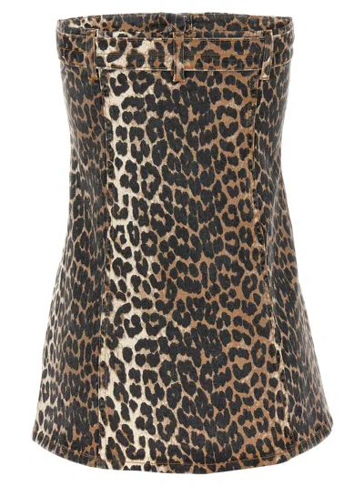 Ganni Print Denim Corsage Leopard