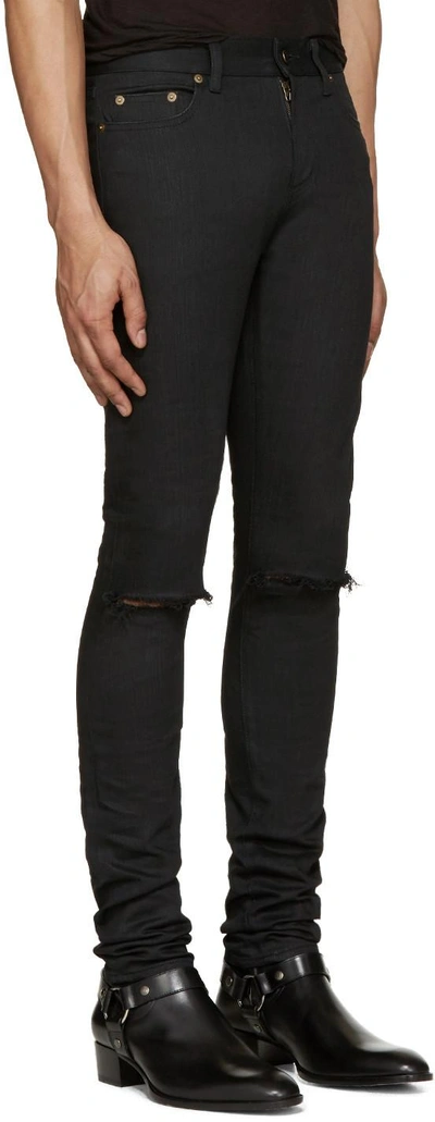 Shop Saint Laurent Black Original Low Waisted Ripped Skinny Jeans