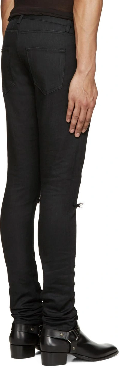 Shop Saint Laurent Black Original Low Waisted Ripped Skinny Jeans