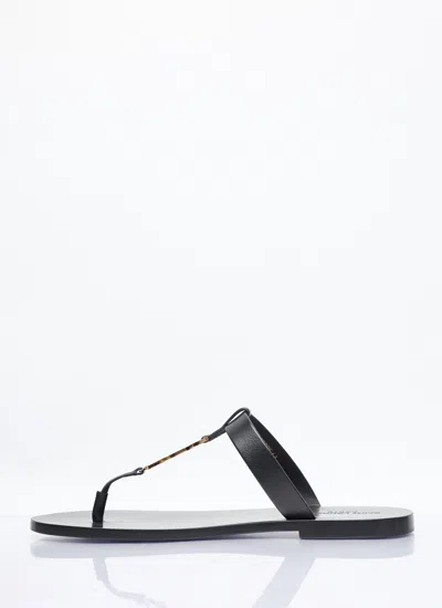 Saint Laurent Cassandra Flat Sole Metallic Toe Strap Sandals In Black