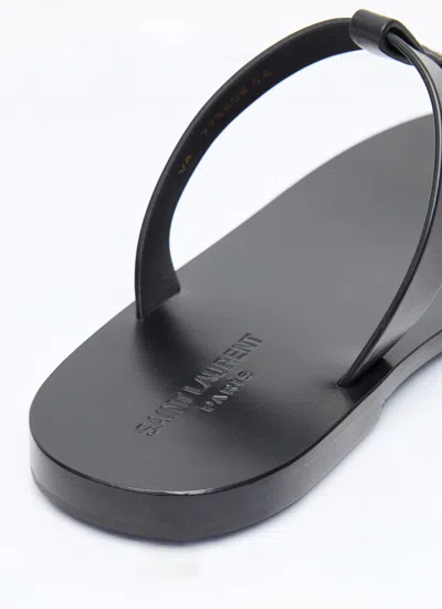 Saint Laurent Cassandra Flat Sole Metallic Toe Strap Sandals In Black