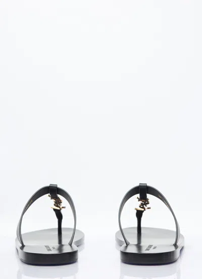 Saint Laurent Cassandra Flat Sole Metallic Toe Strap Sandals In Black