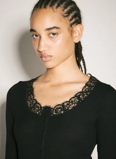 Saint Laurent Laced Cardigan In Ribbed Silk In Black