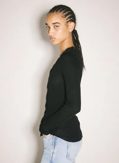 Saint Laurent Laced Cardigan In Ribbed Silk In Black
