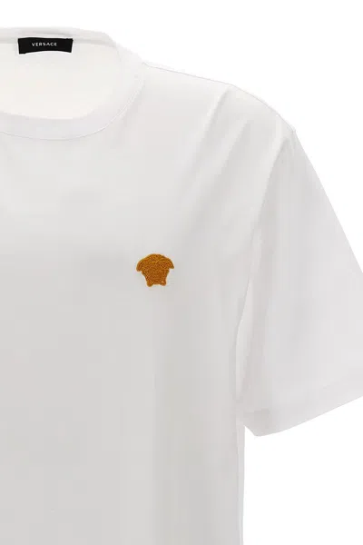 Versace White Crewneck T-shirt With Medusa Embroidery On The Front In Cotton Man In White