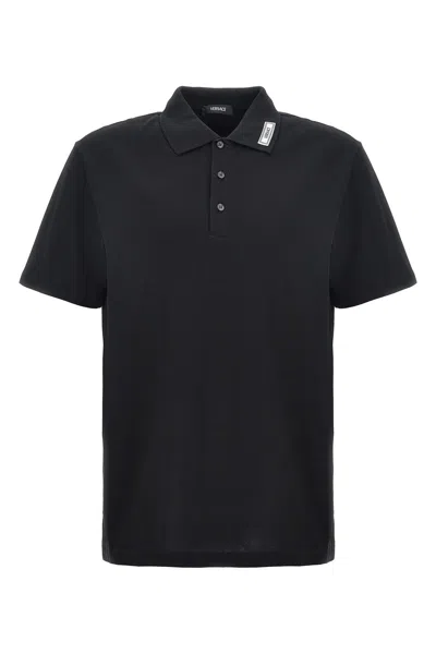 Shop Versace Men Logo Polo Shirt In Black