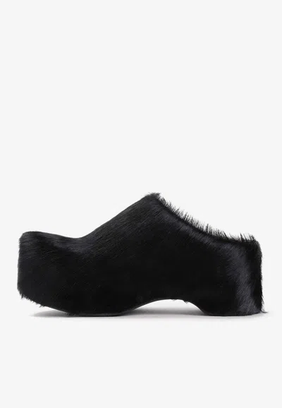 Shop Marni Calf Hair Sabot Slippers In Black