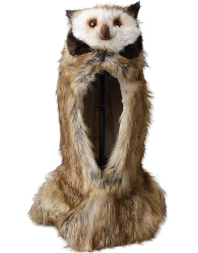Dolce & Gabbana Brown Owl Faux Fur Whole Head Cap Hat In Brown