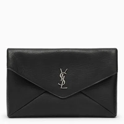 Saint Laurent Cassandre Envelope Large Leather Clutch Bag In Black