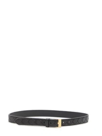 Bottega Veneta Black Belt With All-over Intreccio Motif In Leather Woman In Black