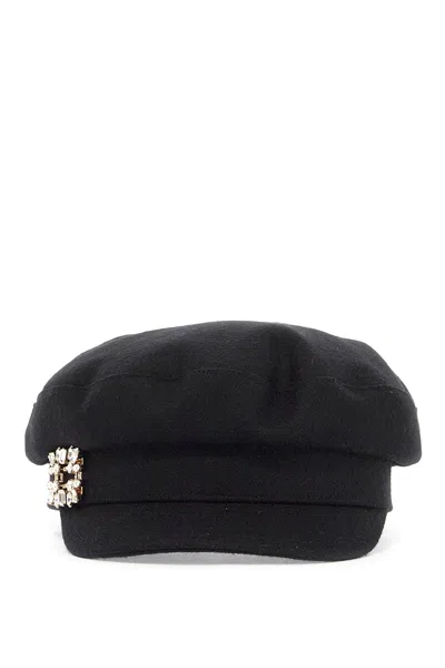 Roger Vivier Embellished Buckle Baker Boy Cap In Nero