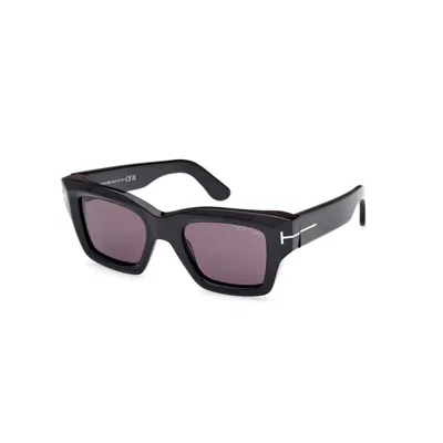 Tom Ford Men's Ilias Acetate Square Sunglasses In Shiny Black,smoke