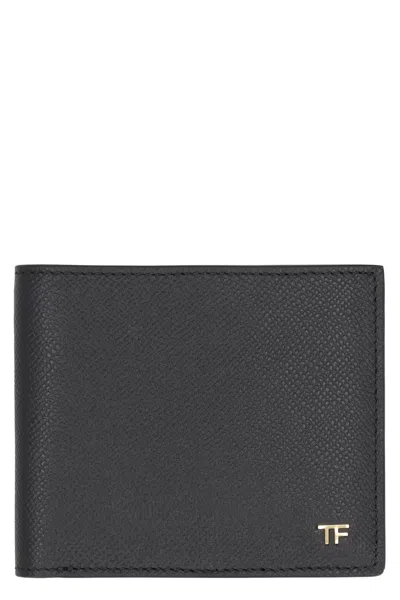 Tom Ford Black Small Grain Leather Bifold Wallet In Black