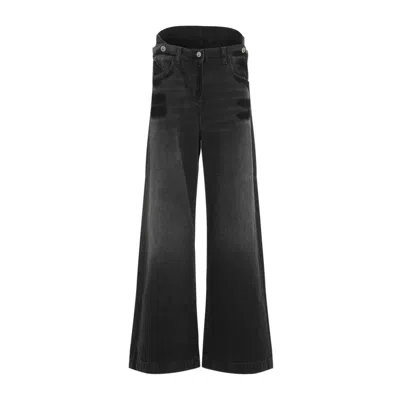 Attico Layered Waist Wide-leg Jeans In Black