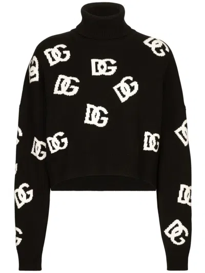 Dolce & Gabbana Intarsia-knit Logo Virgin Wool Jumper In Black