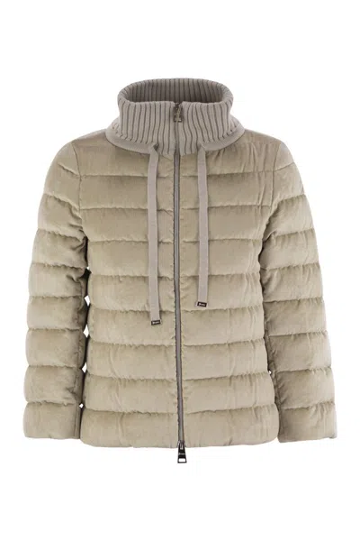 Herno Quilted Jacket In Chantilly Velvet In Beige