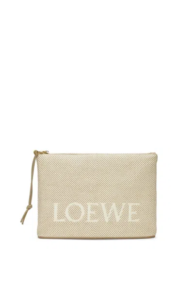 Loewe Oblong Logo Canvas Pouch Bag In Ecru