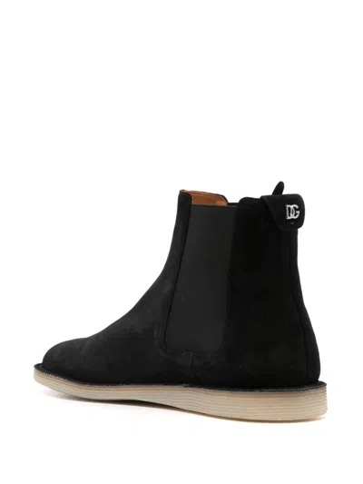Dolce & Gabbana Black Pull-on Ankle Boots With Dg Logo