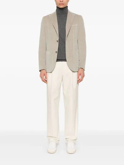 Shop Lardini Feeling Trousers In Cream Colored Cotton Twill