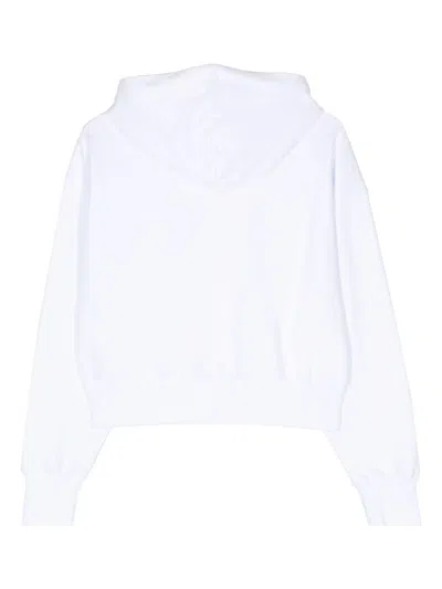 Msgm Cropped White Sweatshirt With Contrasting Logo