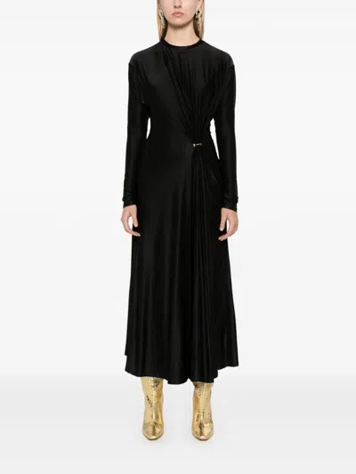 Rabanne Long-sleeve Gathered Midi Dress In Black