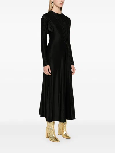 Rabanne Long-sleeve Gathered Midi Dress In Black