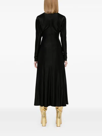 Rabanne Long-sleeve Gathered Midi Dress In Black