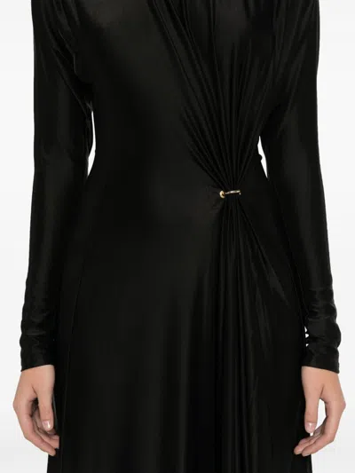 Rabanne Long-sleeve Gathered Midi Dress In Black