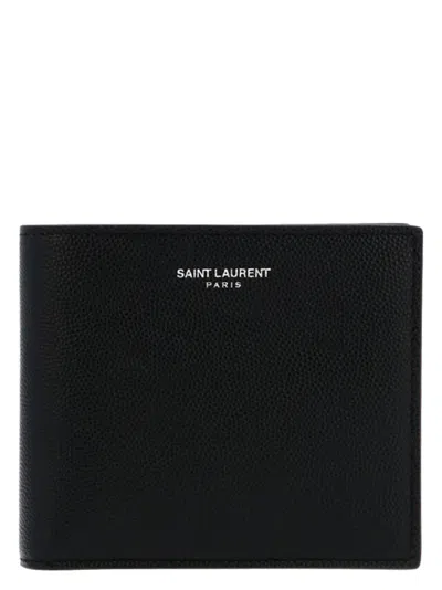 Saint Laurent Leather Bifold Billfold Wallet With Crocodile Embossing