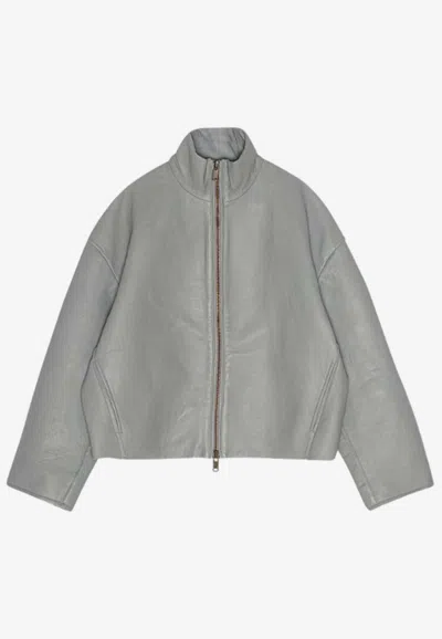 Shop Remain Bonded Zip-up Leather Jacket In Gray