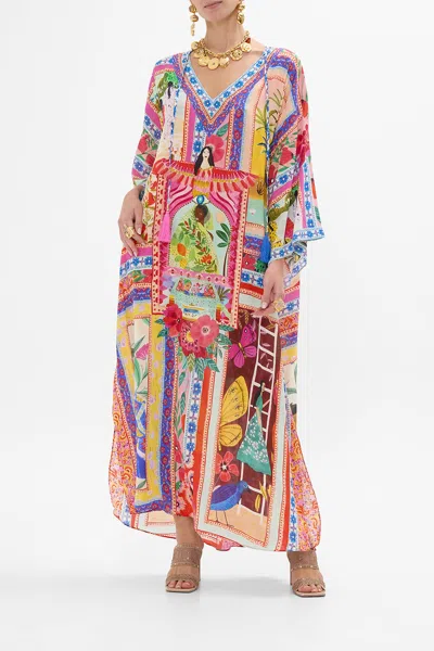 Camilla V Neck Kaftan With Ties Roeqiyas Realm In Pink