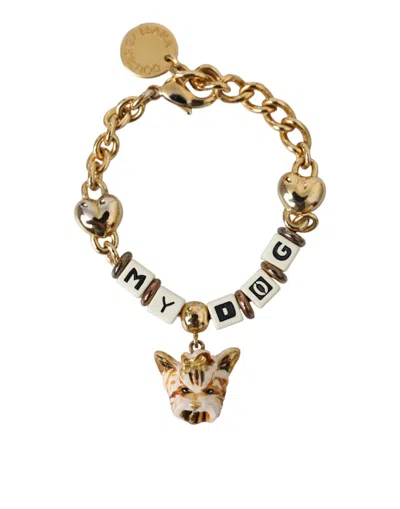 Dolce & Gabbana Gold Tone Brass Chain My Dog Heart Bracelet In Gold