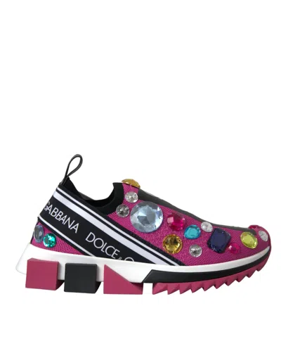 Dolce & Gabbana Pink Sorrento Crystals Low Top Sneakers Shoes